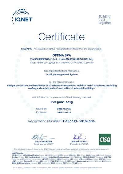 Certificazione ISO 9001:2015 Certificazione ISO 9001:2015