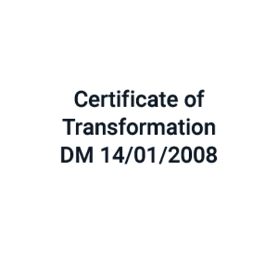 Certificate of Transformation DM 14/01/2008