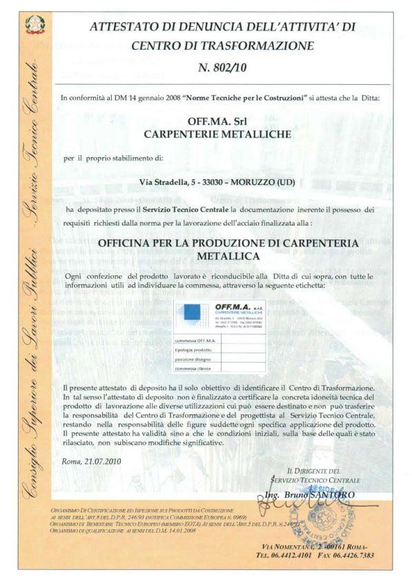 Transformation certificate