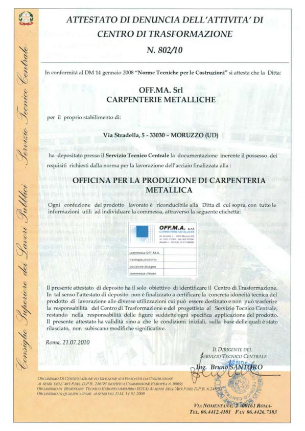 Attestato di Trasformazione