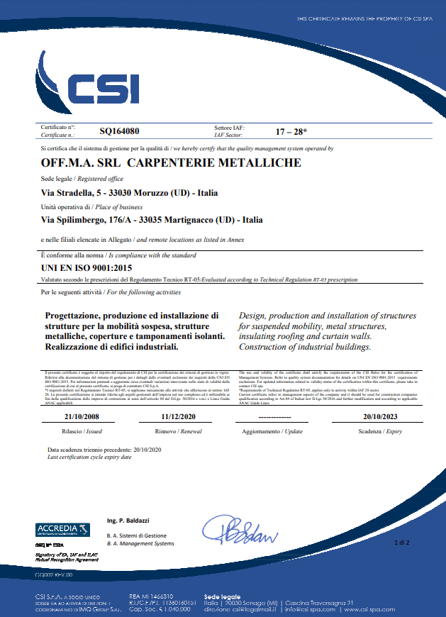 Certification UNI EN ISO 9001: 2015 